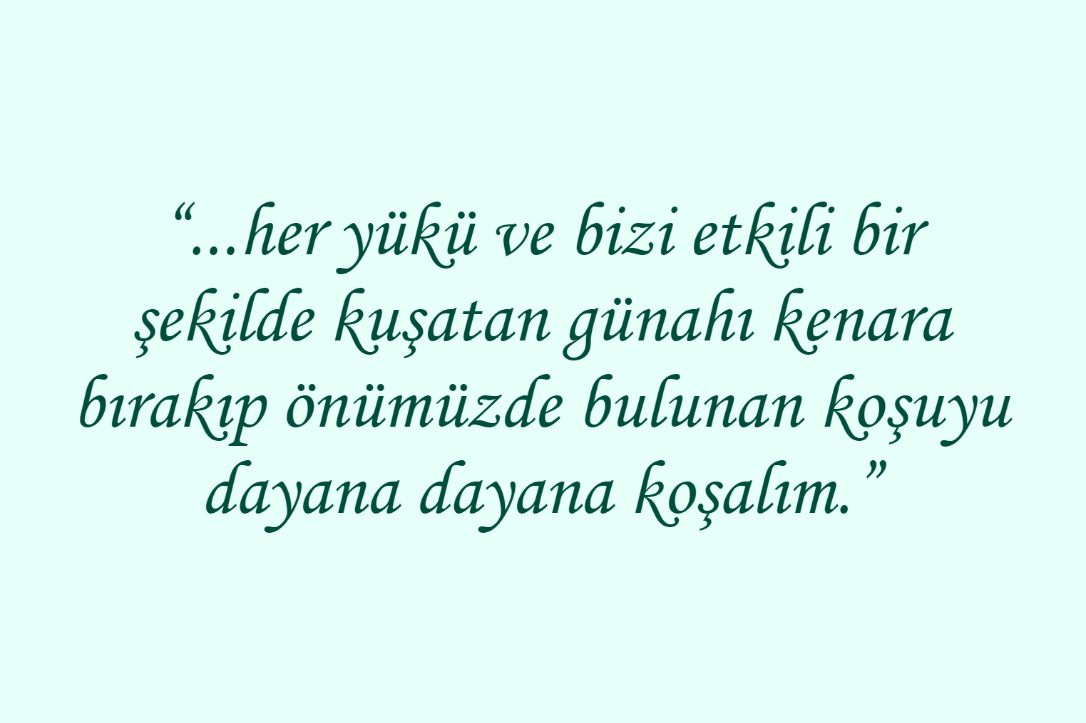 “...her yükü ve bizi etkili bir şekilde kuşatan günahı kenara bırakıp önümüzde bulunan koşuyu dayana dayana koşalım.”